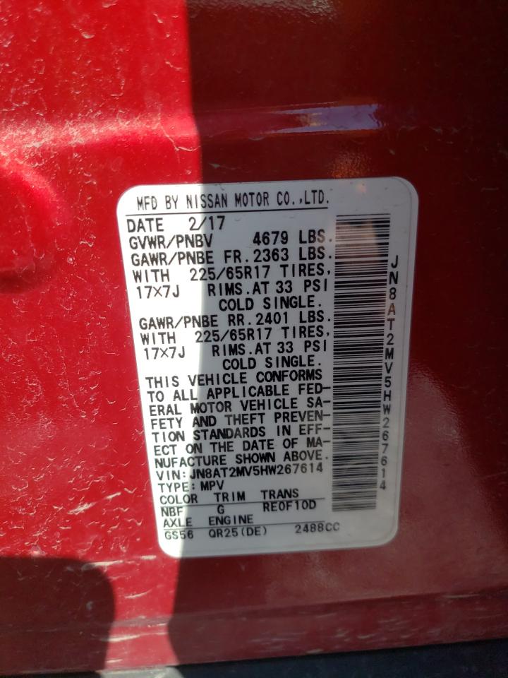 2017 Nissan Rogue VIN JN8AT2MV5HW267614 Copart auction photo, front end / side damage thumbnail 13
