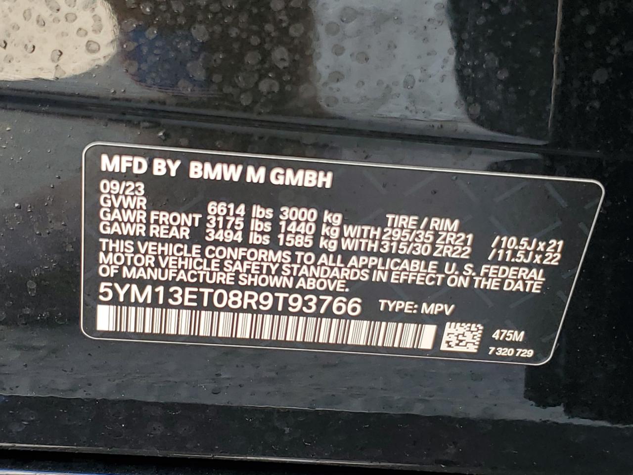 2024 BMW X5 M VIN 5YM13ET08R9T93766 Copart auction photo, water/flood damage thumbnail 14