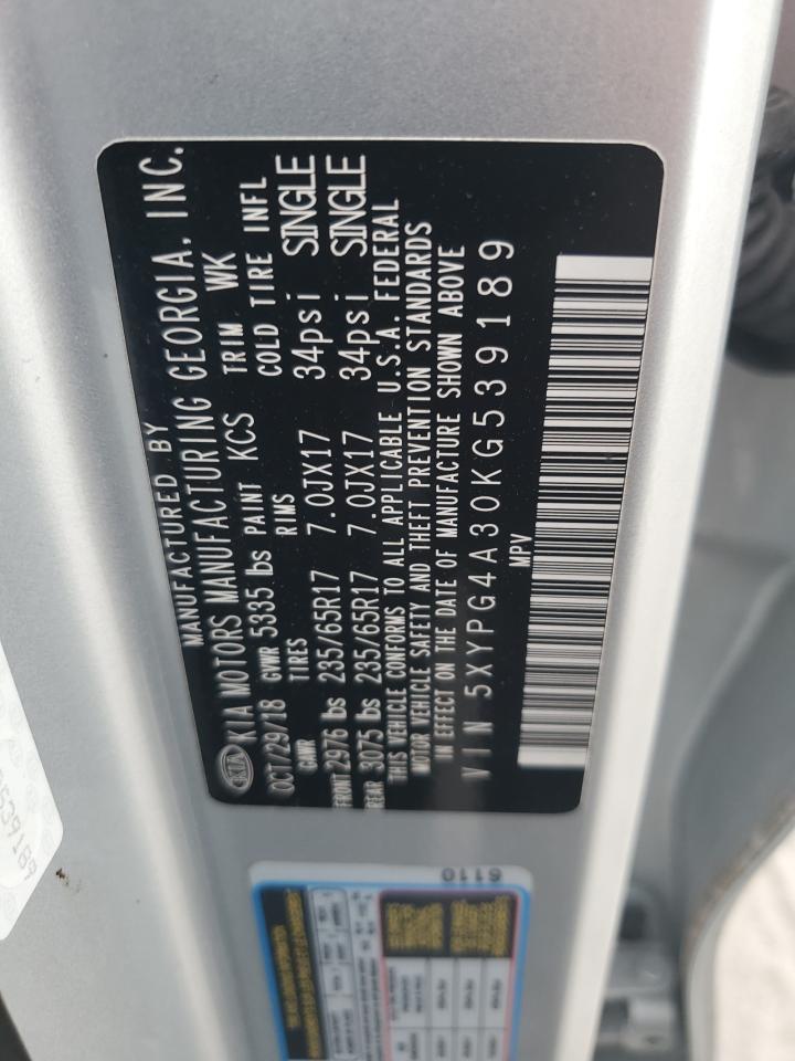 2019 KIA Sorento VIN 5XYPG4A30KG539189 Copart auction photo, front end / minor dent/scratches damage thumbnail 14