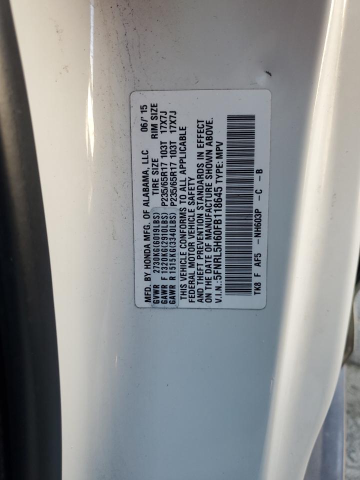 2015 Honda Odyssey VIN 5FNRL5H60FB118645 Copart auction photo, all over damage thumbnail 15