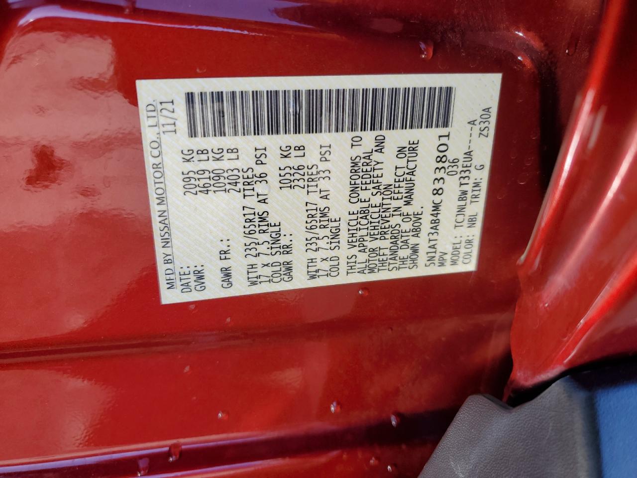 2021 Nissan Rogue VIN 5N1AT3AB4MC833801 Copart auction photo, hail damage thumbnail 13