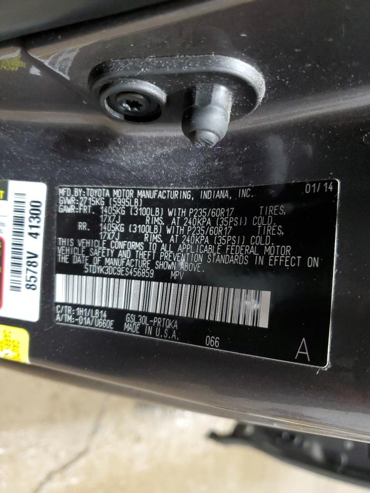 2014 Toyota Sienna VIN 5TDYK3DC9ES456859 Copart auction photo, front end damage thumbnail 13