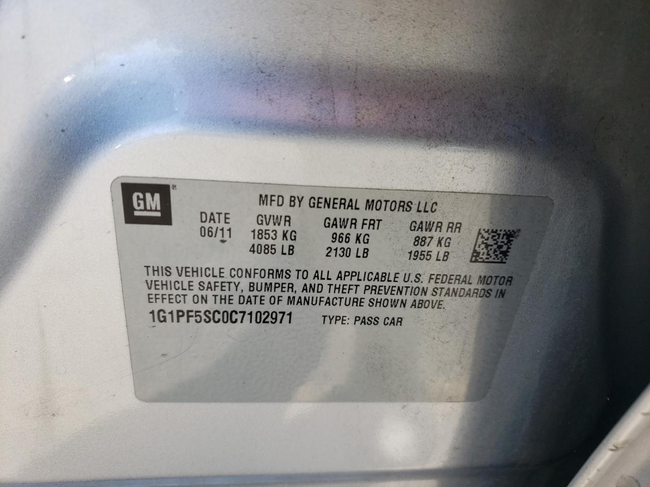 2012 Chevrolet Cruze VIN 1G1PF5SC0C7102971 Copart auction photo, rear end / undercarriage damage thumbnail 12