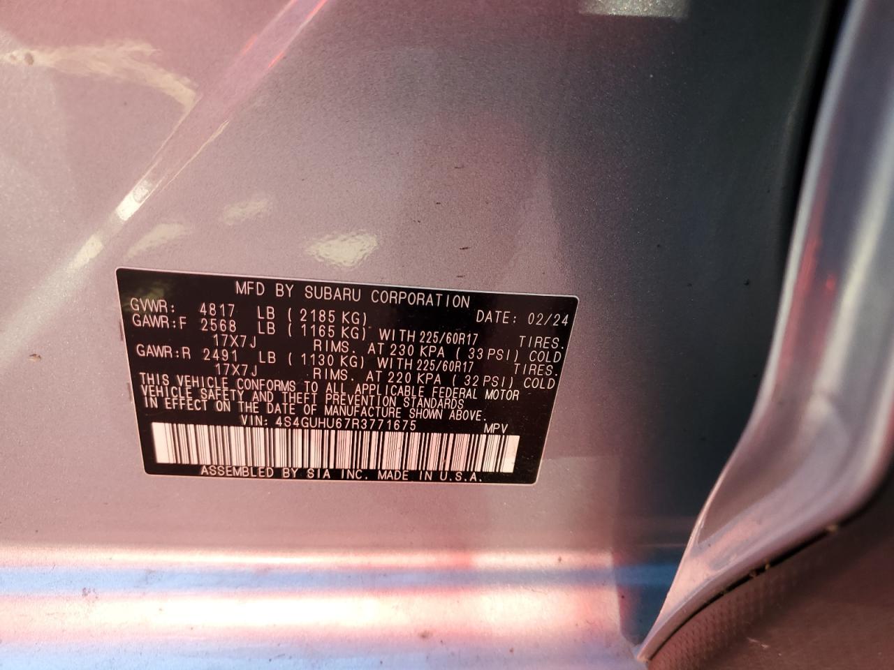 2024 Subaru XV VIN 4S4GUHU67R3771675 Copart auction photo, front end damage thumbnail 12