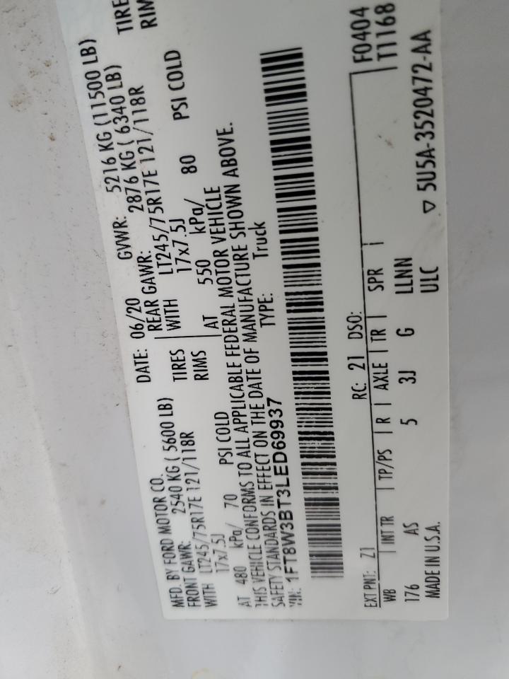 2020 Ford F350 VIN 1FT8W3BT3LED69937 Copart auction photo, mechanical damage thumbnail 12