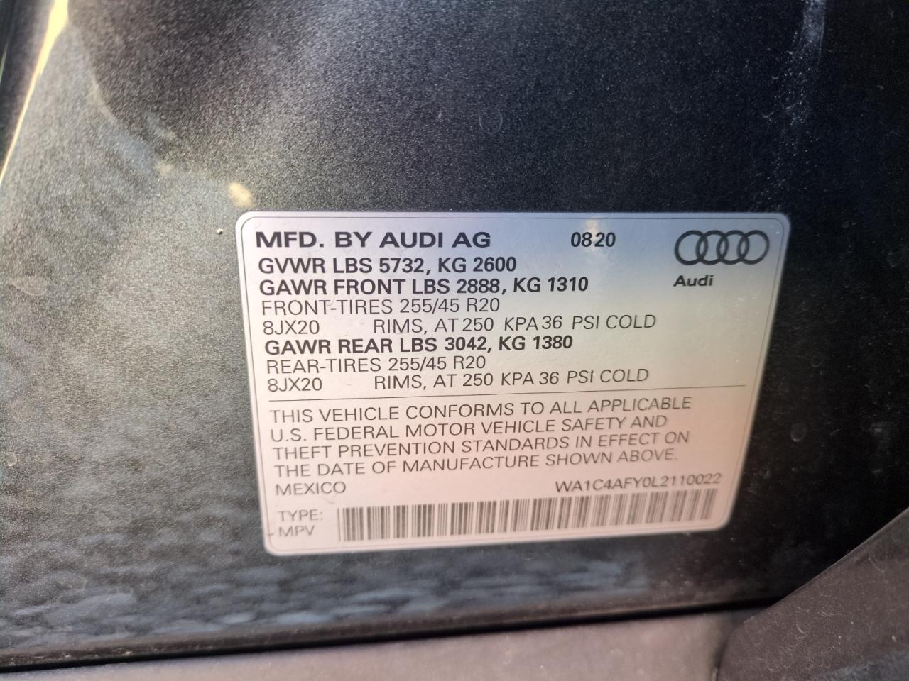 2020 Audi SQ5 VIN WA1C4AFY0L2110022 Copart auction photo, side damage thumbnail 12