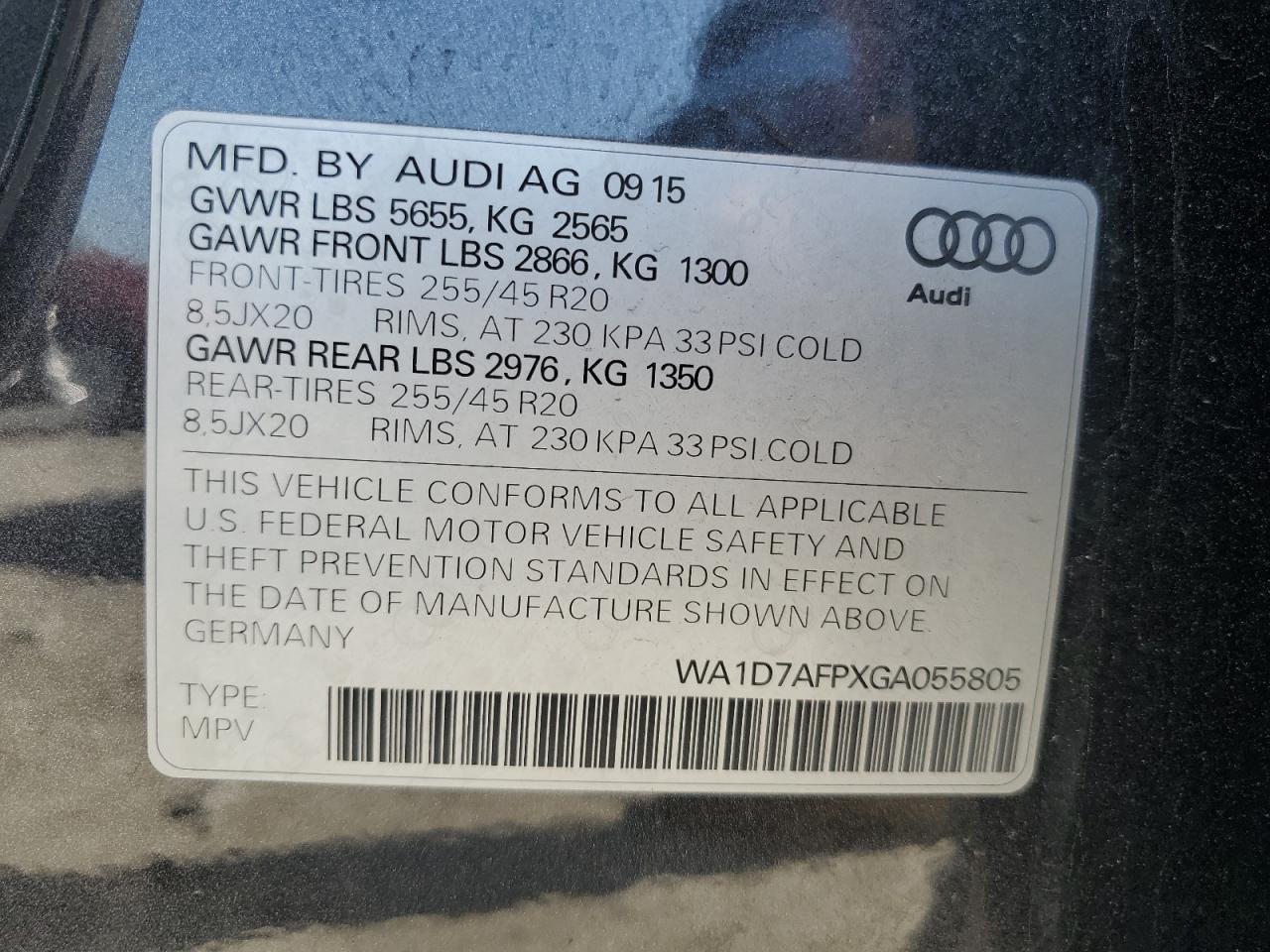2016 Audi Q5 VIN WA1D7AFPXGA055805 Copart auction photo, minor dent/scratches damage thumbnail 12