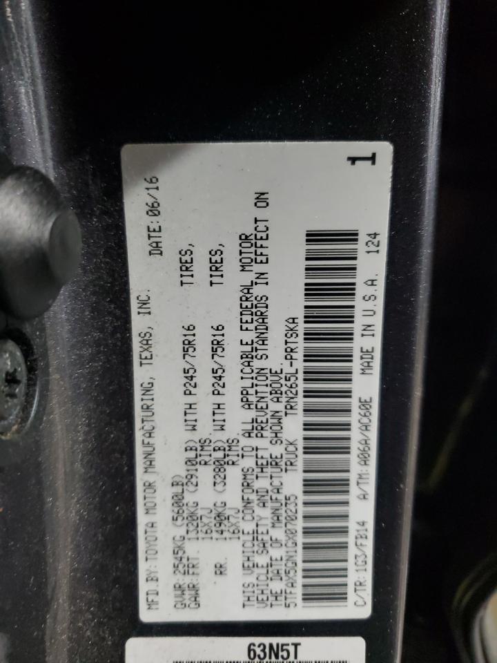 2016 Toyota Tacoma VIN 5TFAX5GN1GX070235 Copart auction photo, front end / minor dent/scratches damage thumbnail 14
