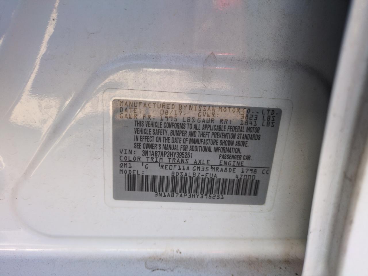2017 Nissan Sentra VIN 3N1AB7AP3HY395251 Copart auction photo, front end damage thumbnail 12