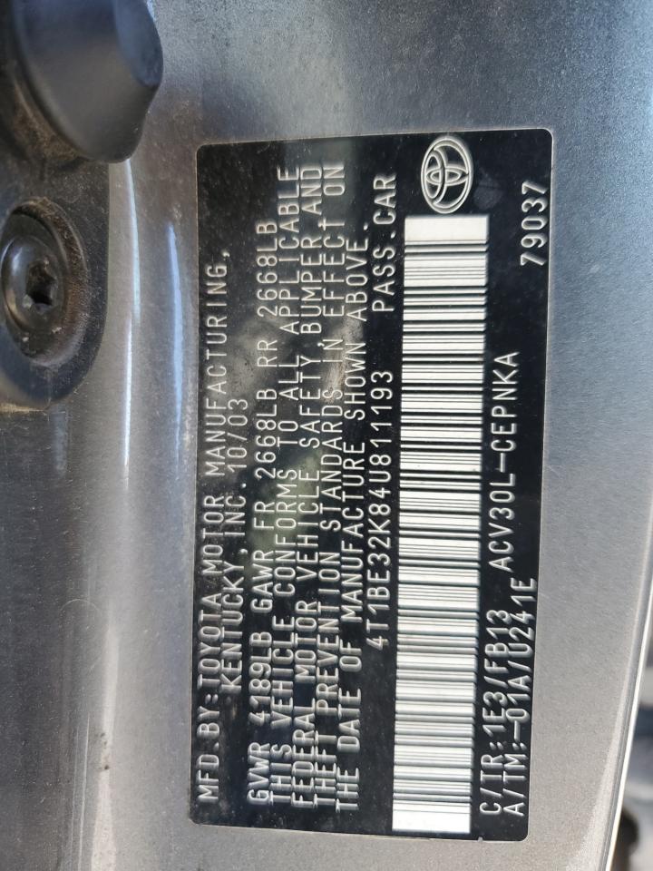 2004 Toyota Camry VIN 4T1BE32K84U811193 Copart auction photo, front end damage thumbnail 12