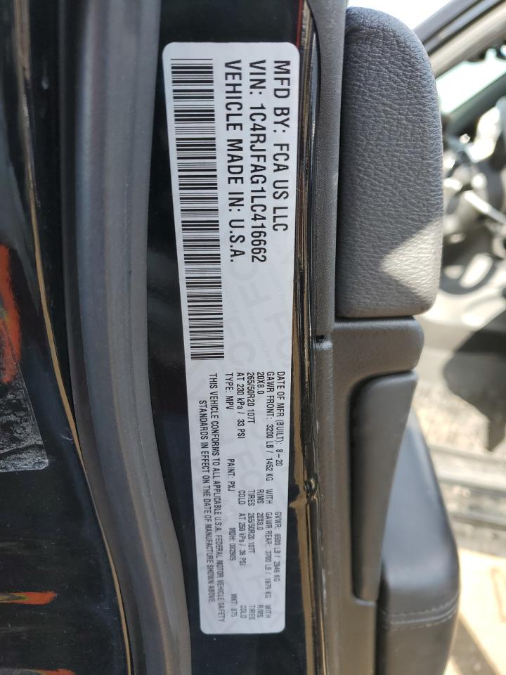 2020 Jeep Grand Cherokee VIN 1C4RJFAG1LC416662 Copart auction photo, front end / side damage thumbnail 14