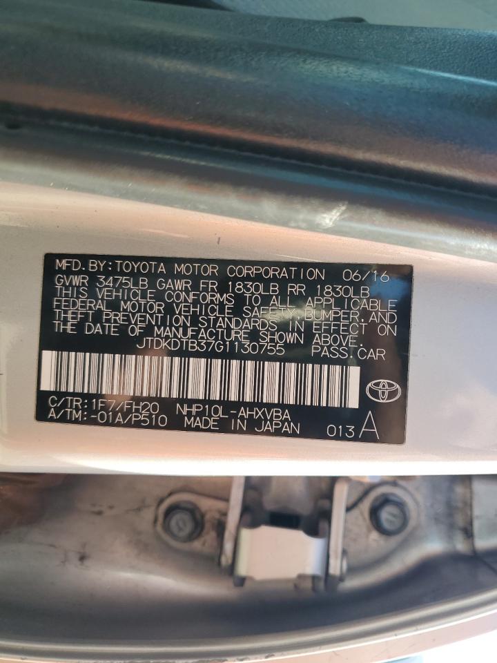 2016 Toyota Prius VIN JTDKDTB37G1130755 Copart auction photo, front end damage thumbnail 12