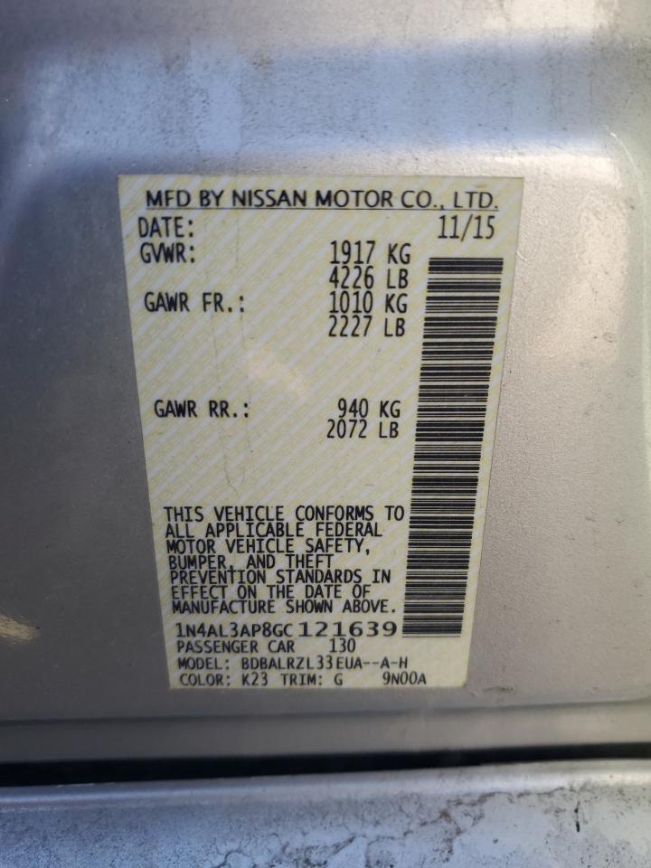2016 Nissan Altima VIN 1N4AL3AP8GC121639 Copart auction photo, undercarriage / mechanical damage thumbnail 12