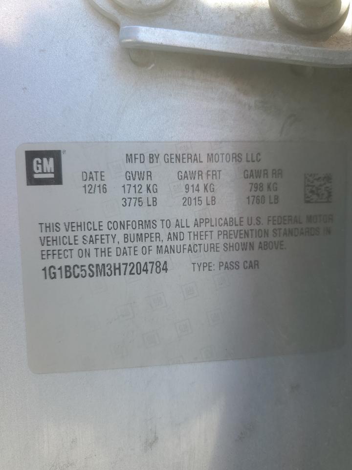 2017 Chevrolet Cruze VIN 1G1BC5SM3H7204784 Copart auction photo, front end damage thumbnail 13