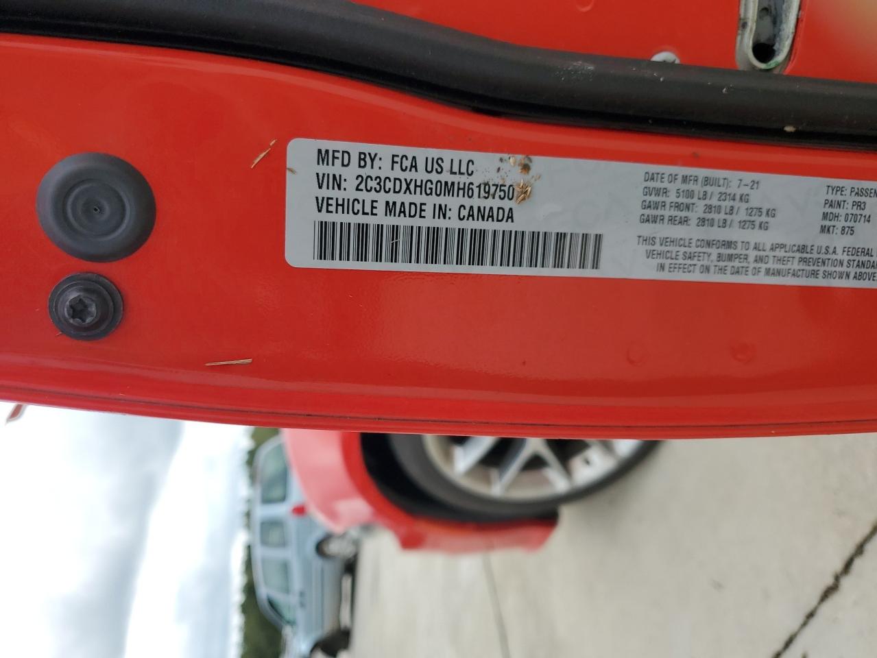 2021 Dodge Charger VIN 2C3CDXHG0MH619750 Copart auction photo, water/flood damage thumbnail 13