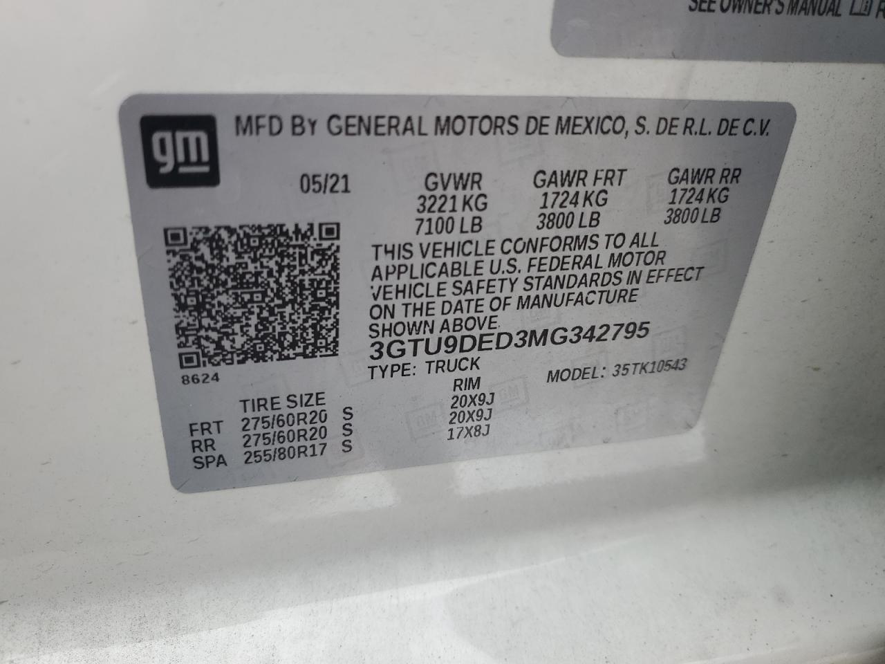 2021 GMC Sierra VIN 3GTU9DED3MG342795 Copart auction photo, front end damage thumbnail 12