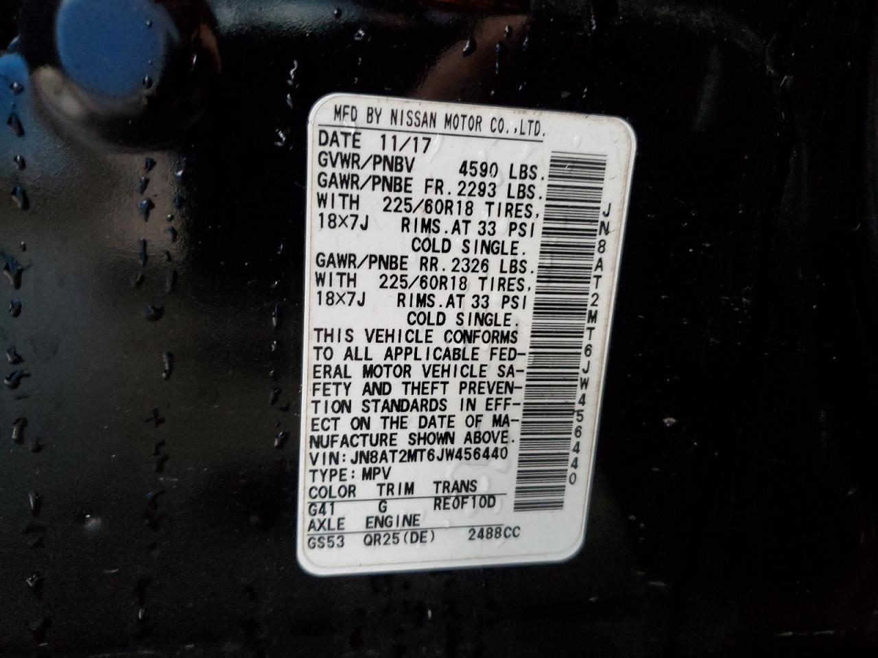 2018 Nissan Rogue VIN JN8AT2MT6JW456440 Copart auction photo, front end damage thumbnail 13
