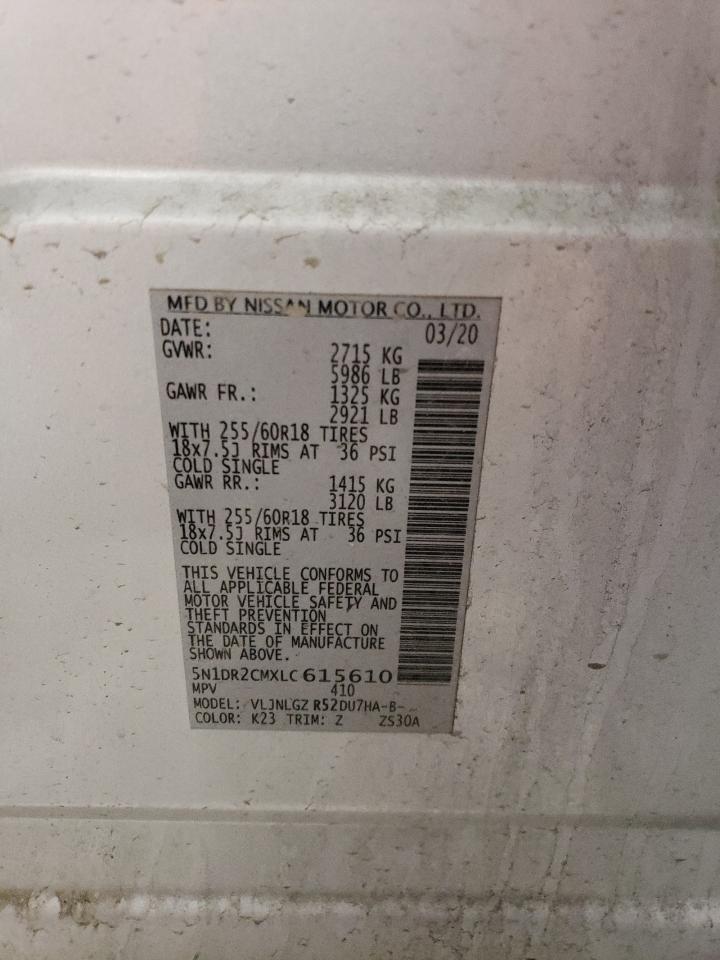 2020 Nissan Pathfinder VIN 5N1DR2CMXLC615610 Copart auction photo, front end / hail damage thumbnail 15