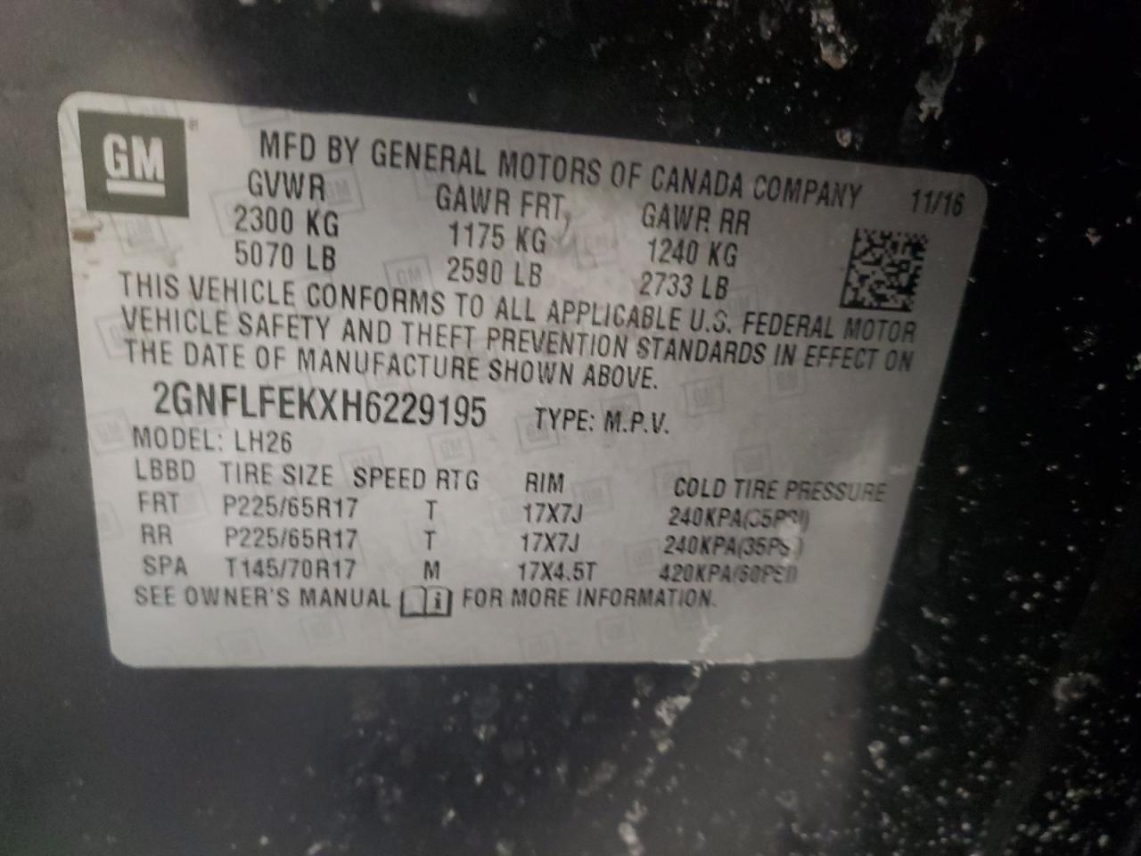 2017 Chevrolet Equinox VIN 2GNFLFEKXH6229195 Copart auction photo, mechanical / front end damage thumbnail 13