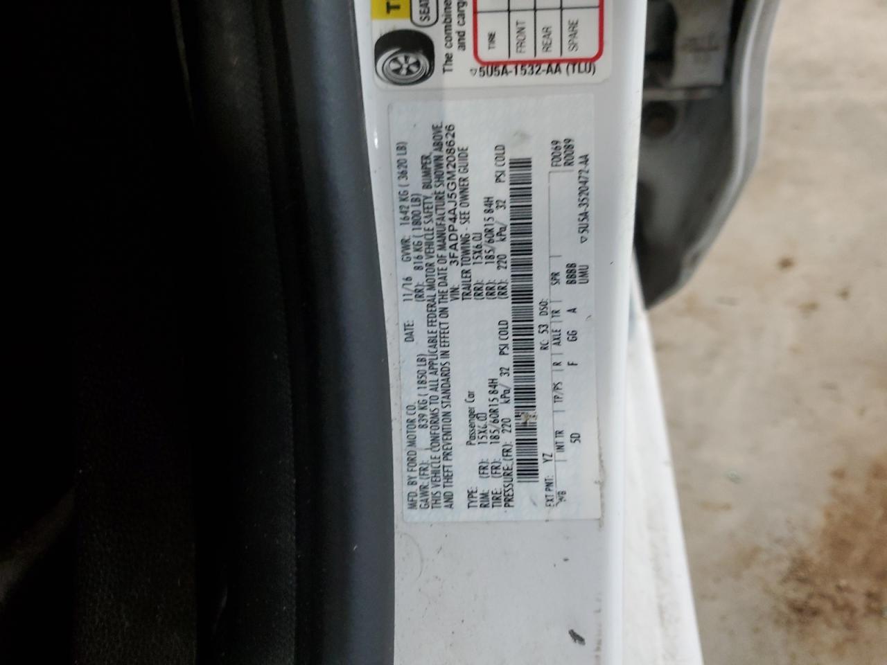 2016 Ford Fiesta VIN 3FADP4AJ5GM208626 Copart auction photo, front end damage thumbnail 12