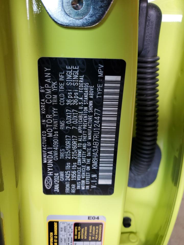 2024 Hyundai Kona VIN KM8HA3AB7RU124477 Copart auction photo, front end / side damage thumbnail 14