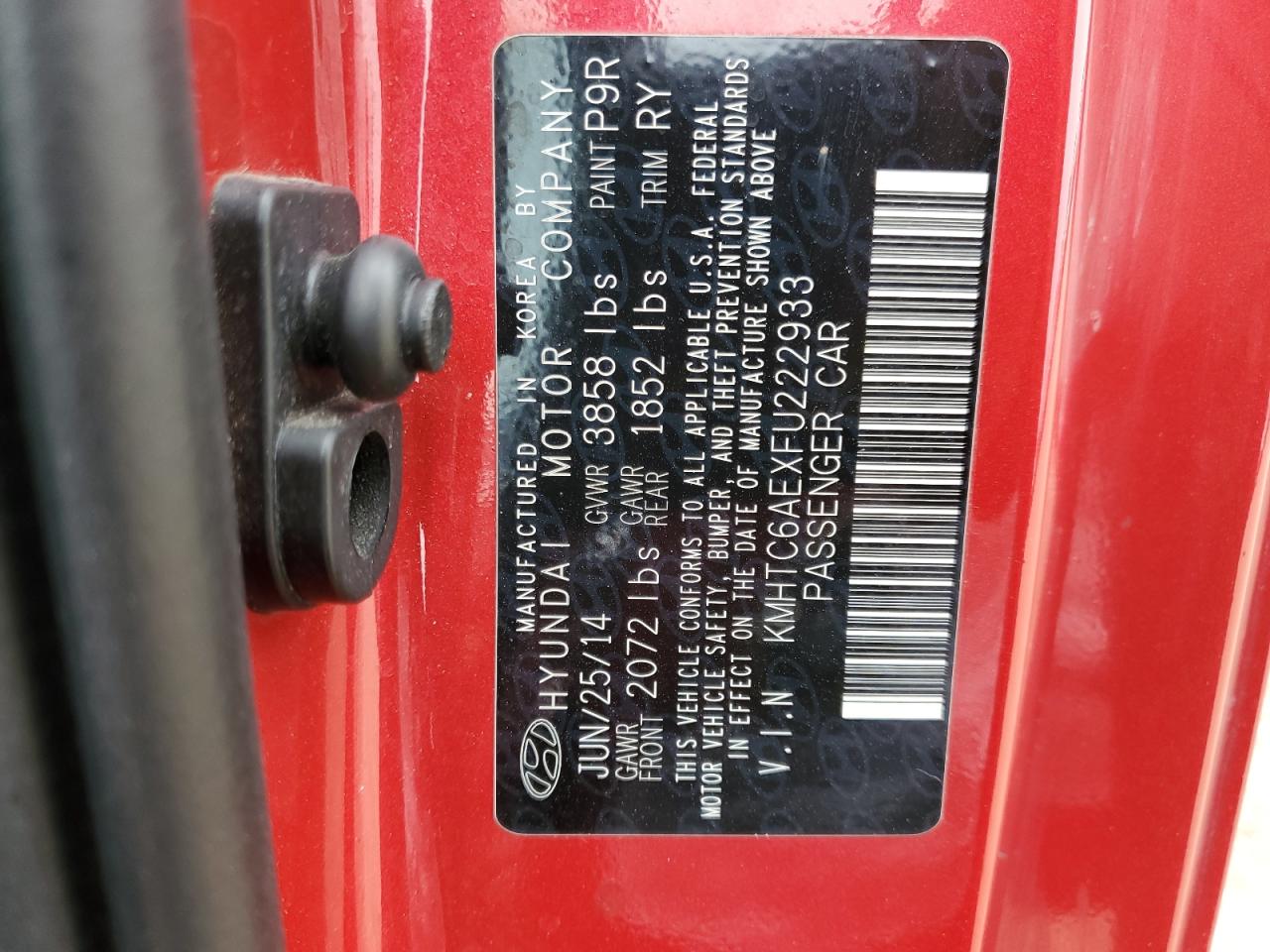 2015 Hyundai Veloster VIN KMHTC6AEXFU222933 Copart auction photo, front end / side damage thumbnail 13