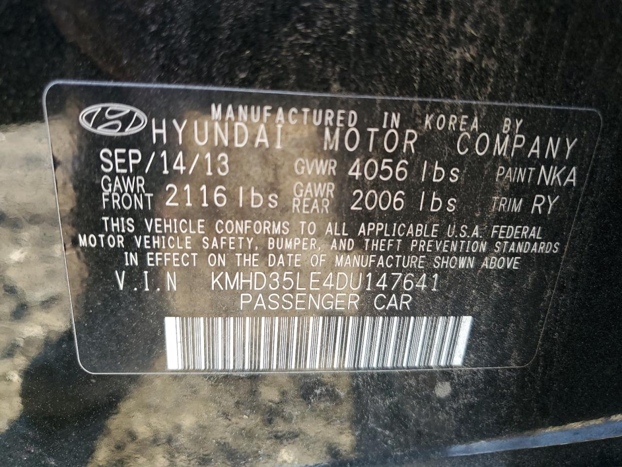 2013 Hyundai Elantra VIN KMHD35LE4DU147641 Copart auction photo, front end damage thumbnail 12