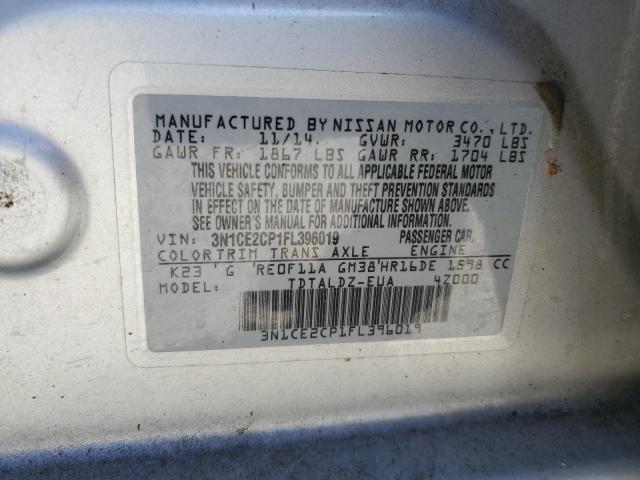2015 Nissan Versa VIN 3N1CE2CP1FL396019 Copart auction photo, water/flood damage thumbnail 12