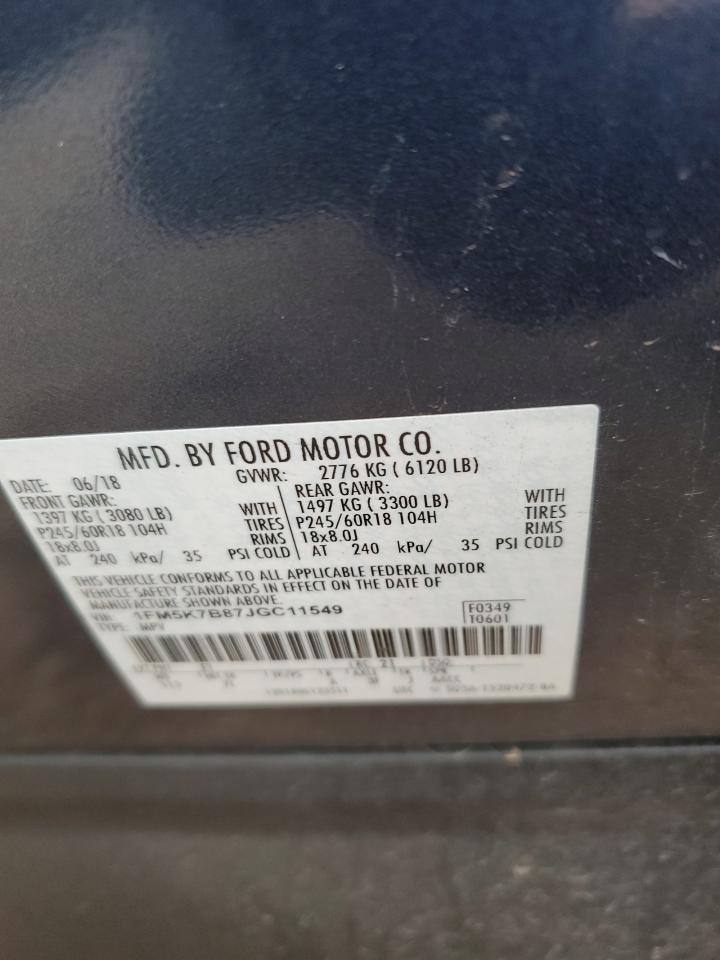 2018 Ford Explorer VIN 1FM5K7B87JGC11549 Copart auction photo, rear end damage thumbnail 13