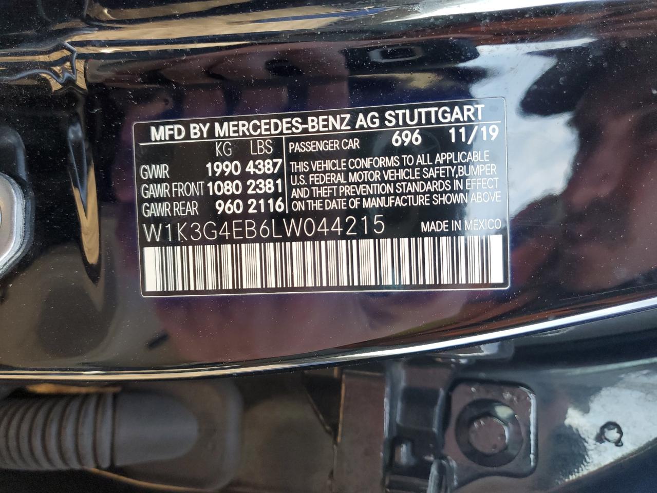 2020 Mercedes-Benz A-klasse VIN W1K3G4EB6LW044215 Copart auction photo, front end / side damage thumbnail 14