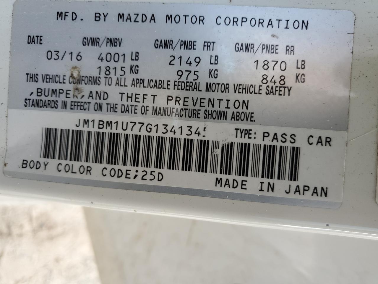 2016 Mazda 3 VIN JM1BM1U77G1341345 Copart auction photo, front end / top/roof damage thumbnail 12