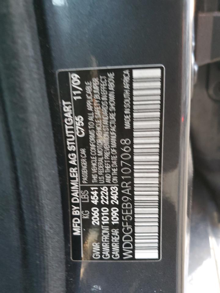 2010 Mercedes-Benz C-klasse VIN WDDGF5EB9AR107068 Copart auction photo, rear end damage thumbnail 12