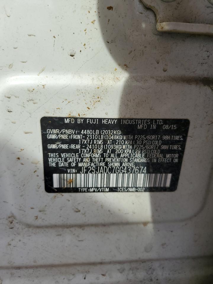 2016 Subaru Forester VIN JF2SJADC7GG437674 Copart auction photo, front end / side damage thumbnail 13