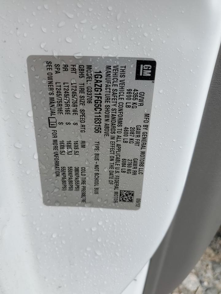 2012 Chevrolet Express VIN 1GAZG1FG5C1183156 Copart auction photo, all over damage thumbnail 13