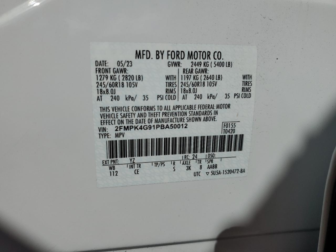 2023 Ford Edge VIN 2FMPK4G91PBA50012 Copart auction photo, rear end damage thumbnail 13