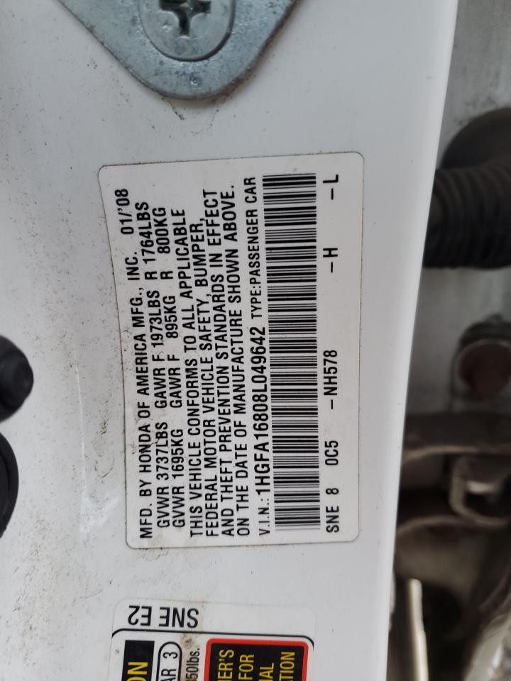2008 Honda Civic VIN 1HGFA16808L049642 Copart auction photo, front end damage thumbnail 13