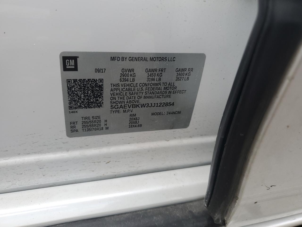 2018 Buick Enclave VIN 5GAEVBKW3JJ122854 Copart auction photo, front end / side damage thumbnail 14