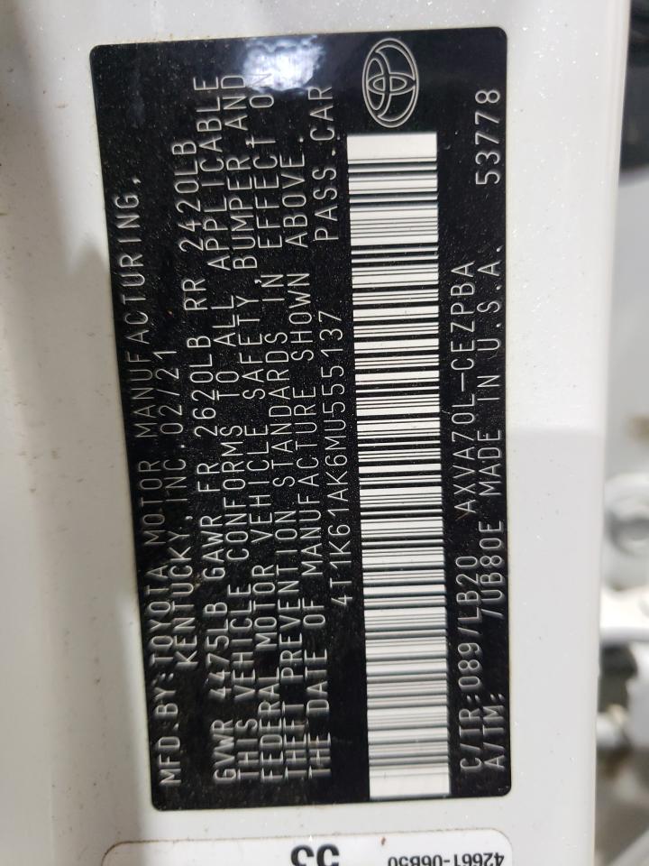 2021 Toyota Camry VIN 4T1K61AK6MU555137 Copart auction photo, all over damage thumbnail 14