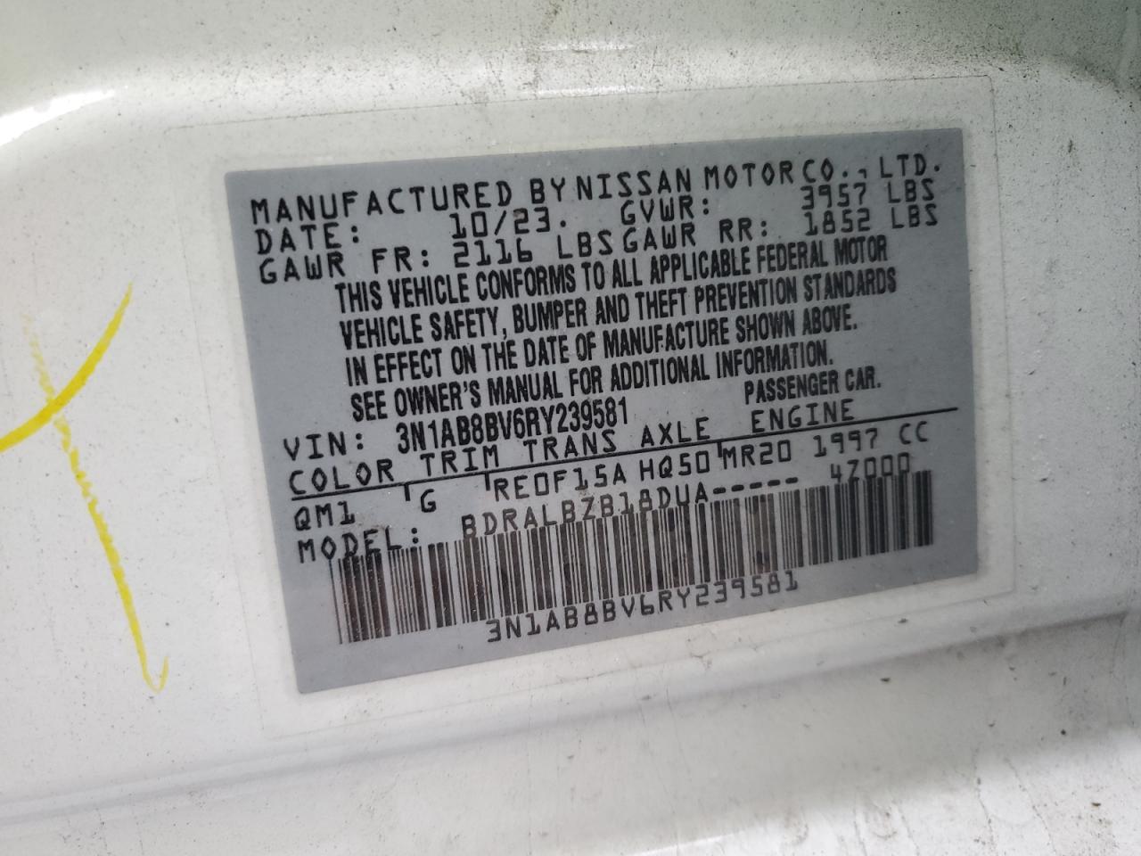 2024 Nissan Sentra VIN 3N1AB8BV6RY239581 Copart auction photo, side / undercarriage damage thumbnail 12