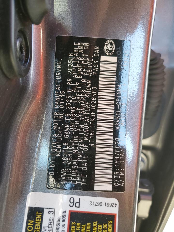 2015 Toyota Camry VIN 4T1BF1FK3FU026563 Copart auction photo, front end damage thumbnail 12