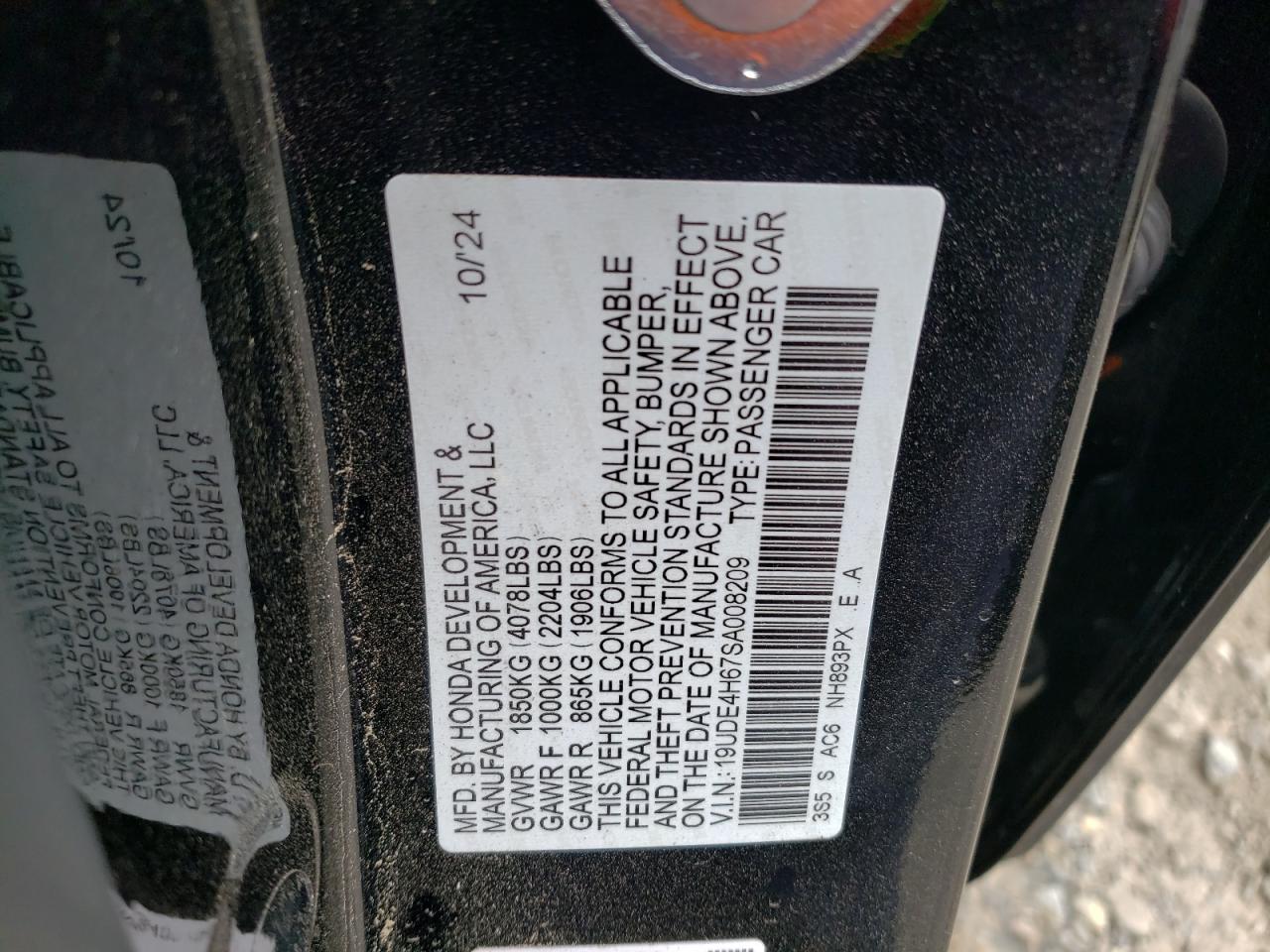 2025 Acura Integra VIN 19UDE4H67SA008209 Copart auction photo, front end / side damage thumbnail 13