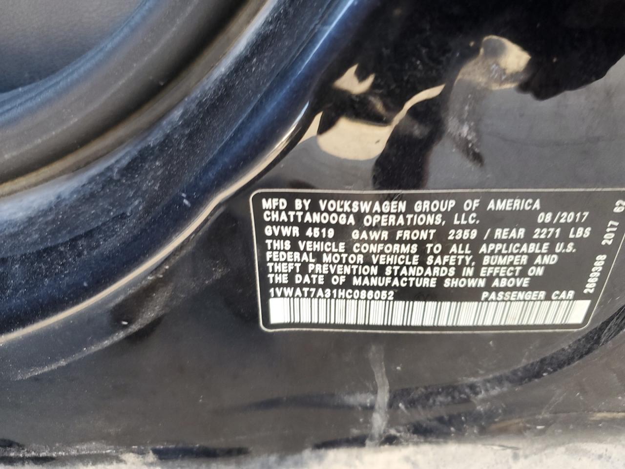 2017 Volkswagen Passat VIN 1VWAT7A31HC086052 Copart auction photo, all over damage thumbnail 12