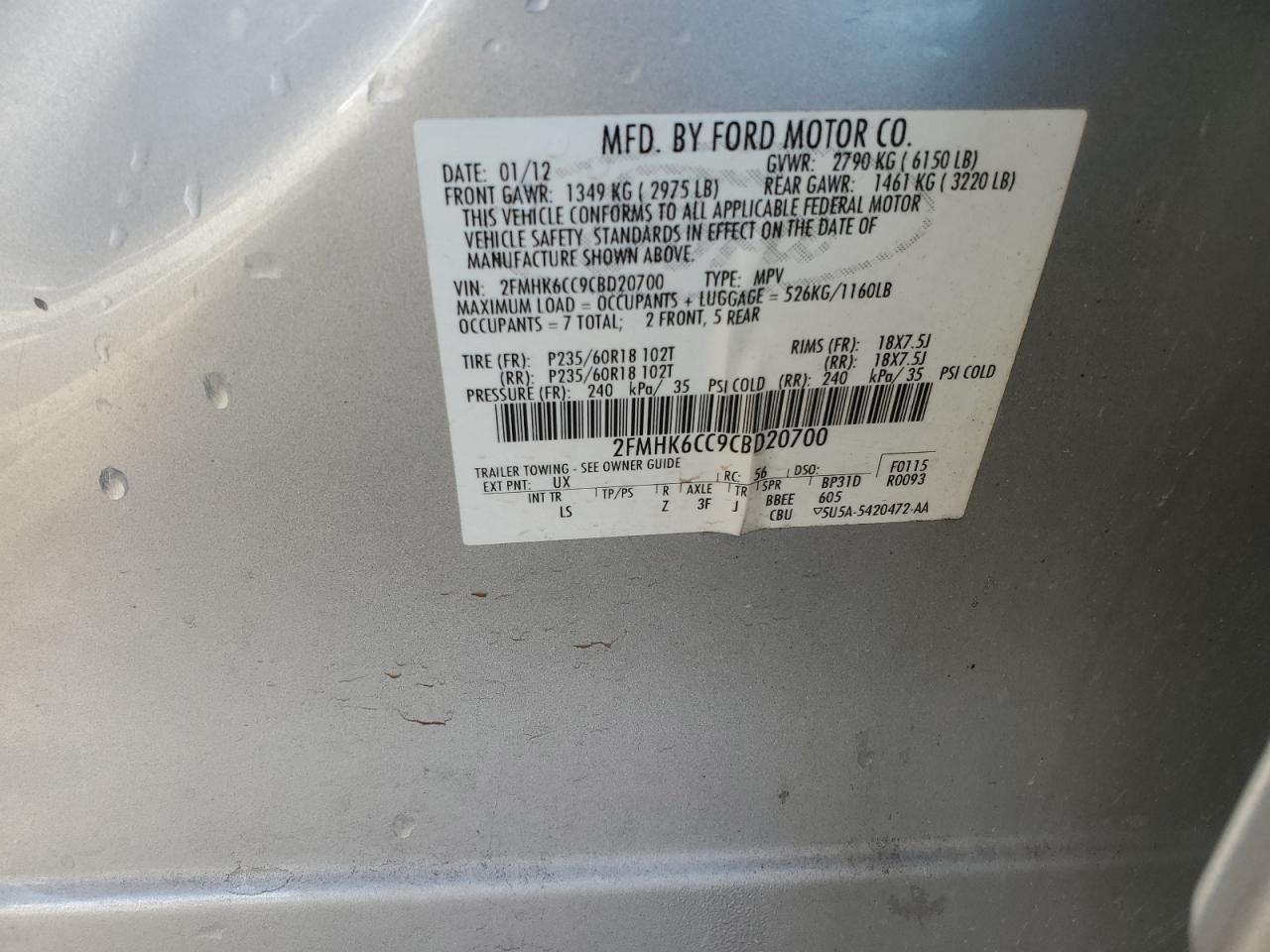2012 Ford Flex VIN 2FMHK6CC9CBD20700 Copart auction photo, front end damage thumbnail 13