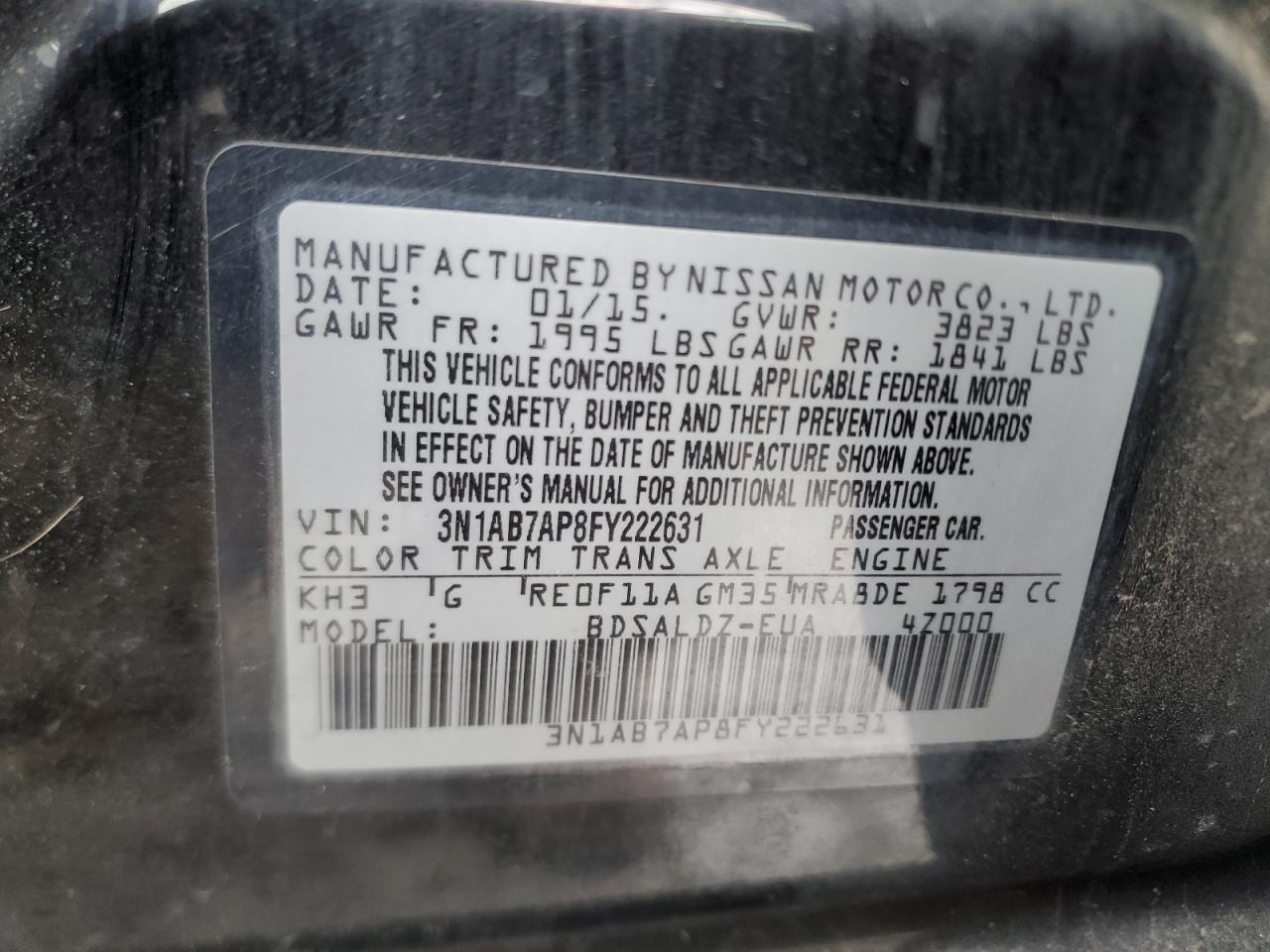 2015 Nissan Sentra VIN 3N1AB7AP8FY222631 Copart auction photo, front end damage thumbnail 12