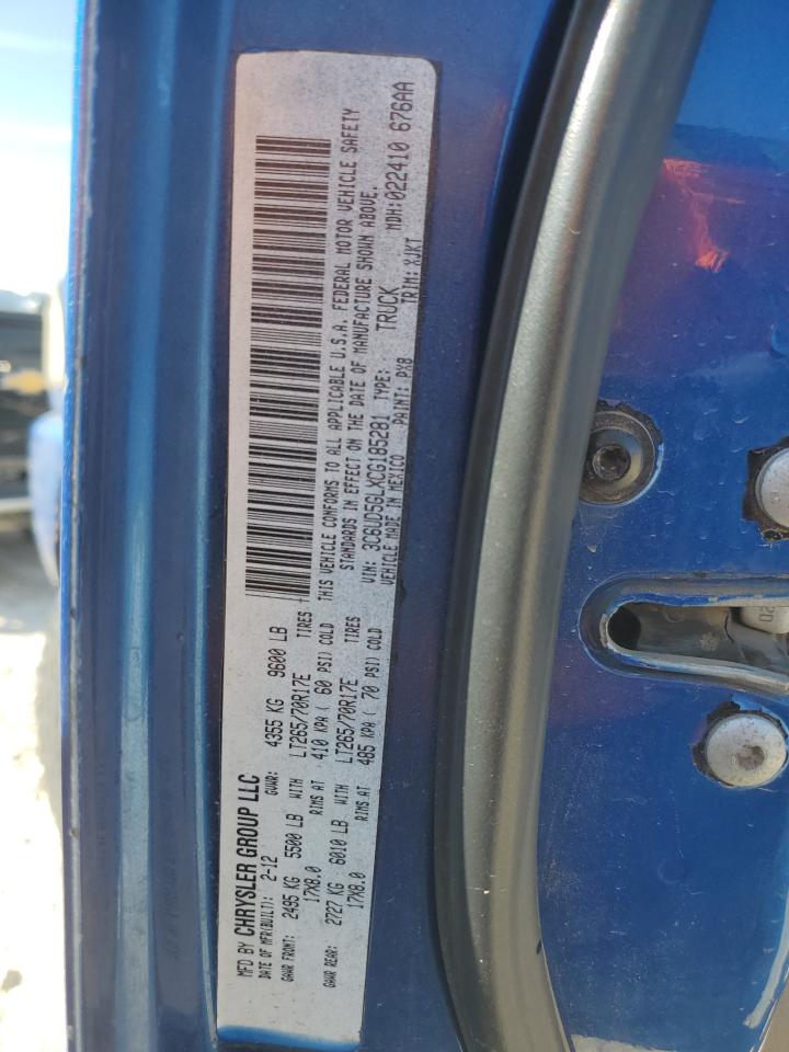 2012 Dodge RAM VIN 3C6UD5GLXCG185281 Copart auction photo, front end / undercarriage damage thumbnail 12