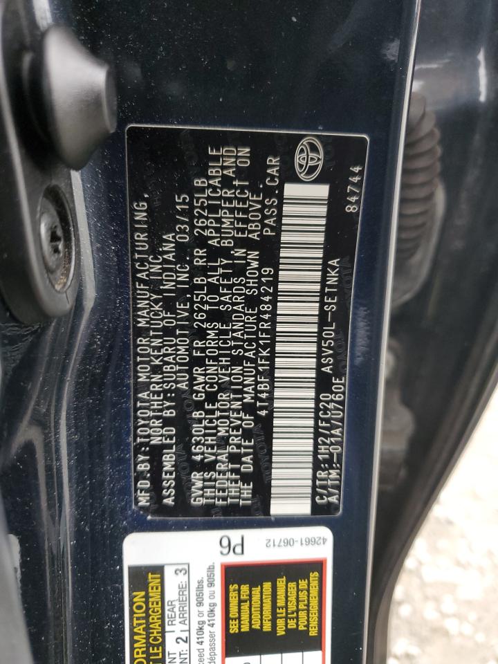 2015 Toyota Camry VIN 4T4BF1FK1FR484219 Copart auction photo, front end damage thumbnail 13