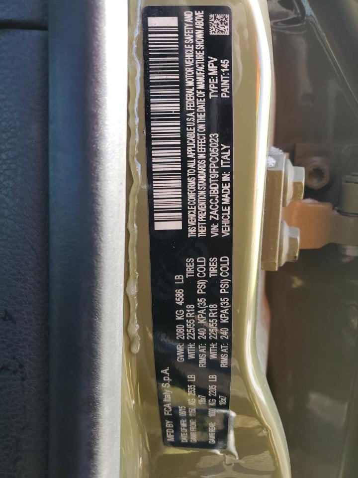 2015 Jeep Renegade VIN ZACCJBDT9FPC05023 Copart auction photo, front end / side damage thumbnail 13