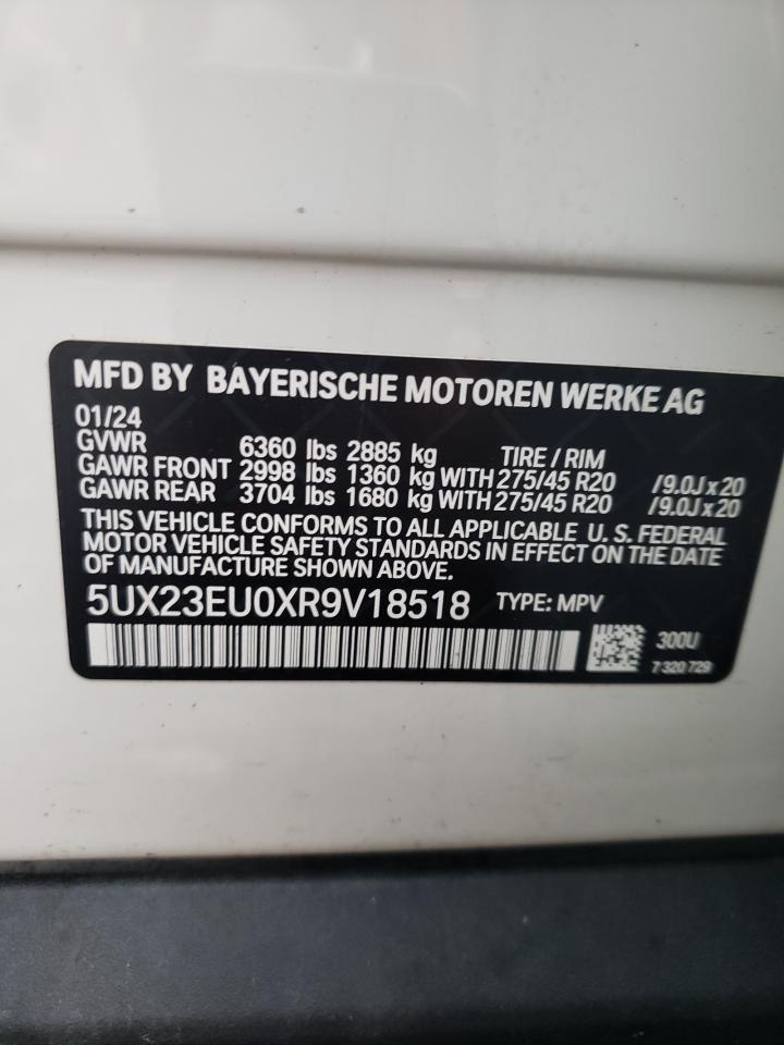 2024 BMW X5 VIN 5UX23EU0XR9V18518 Copart auction photo, front end damage thumbnail 13