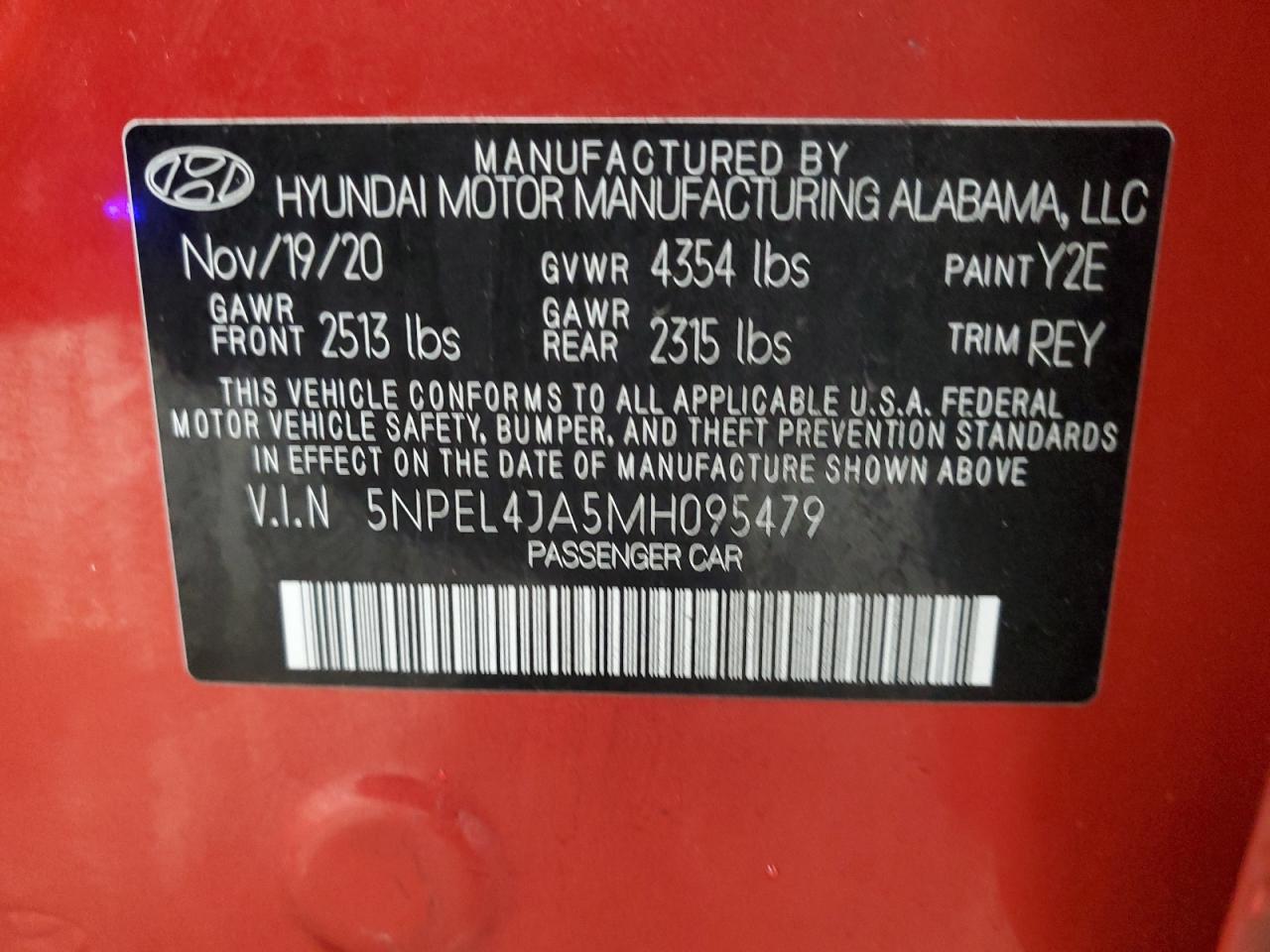 2021 Hyundai Sonata VIN 5NPEL4JA5MH095479 Copart auction photo, front end damage thumbnail 12