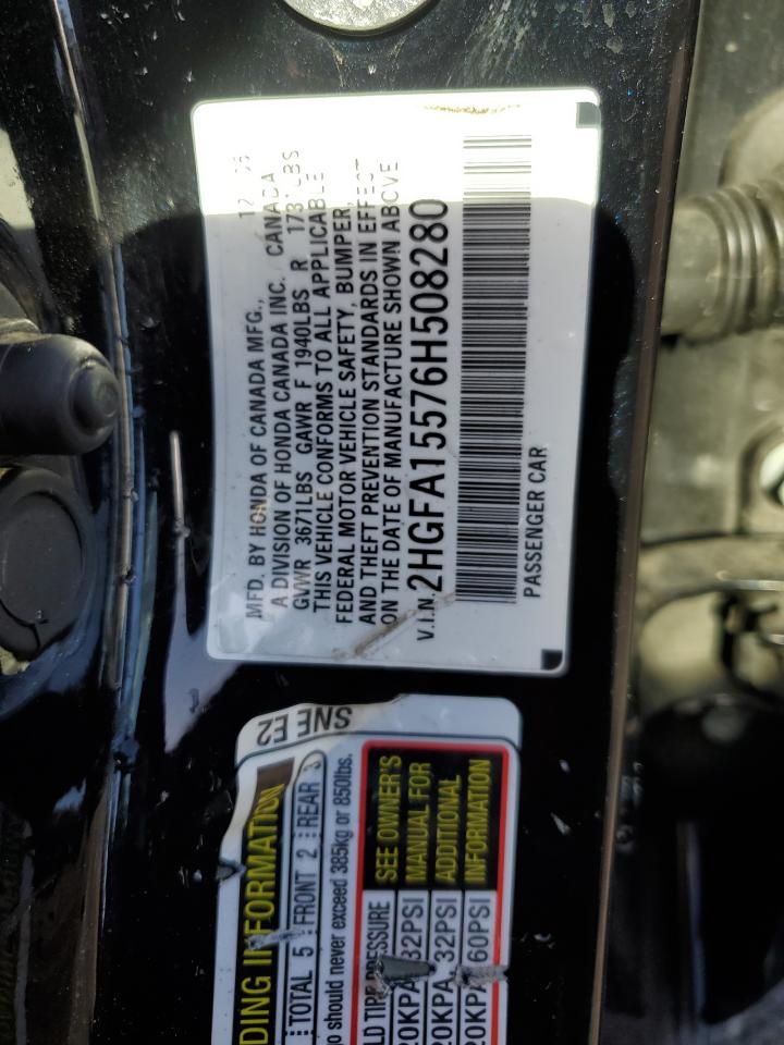 2006 Honda Civic VIN 2HGFA15576H508280 Copart auction photo, front end damage thumbnail 12
